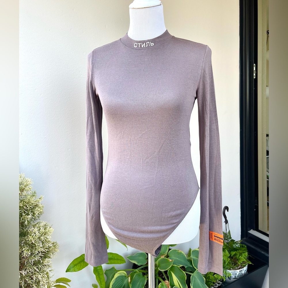 🌿 Heron Preston Turtleneck Bodysuit in Taupe/ Gray- Beige, XL